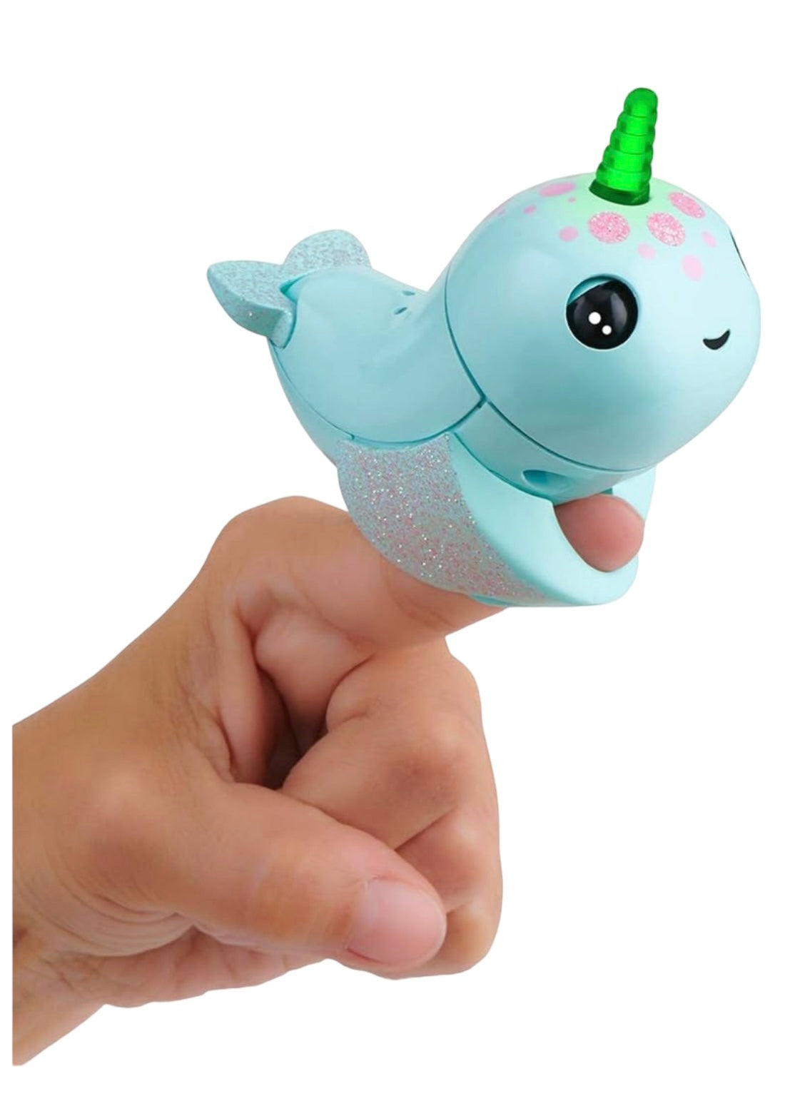 WowWee Fingerlings Light Up Narwhal - Nikki (Turquoise) - Friendly Interactive Toy