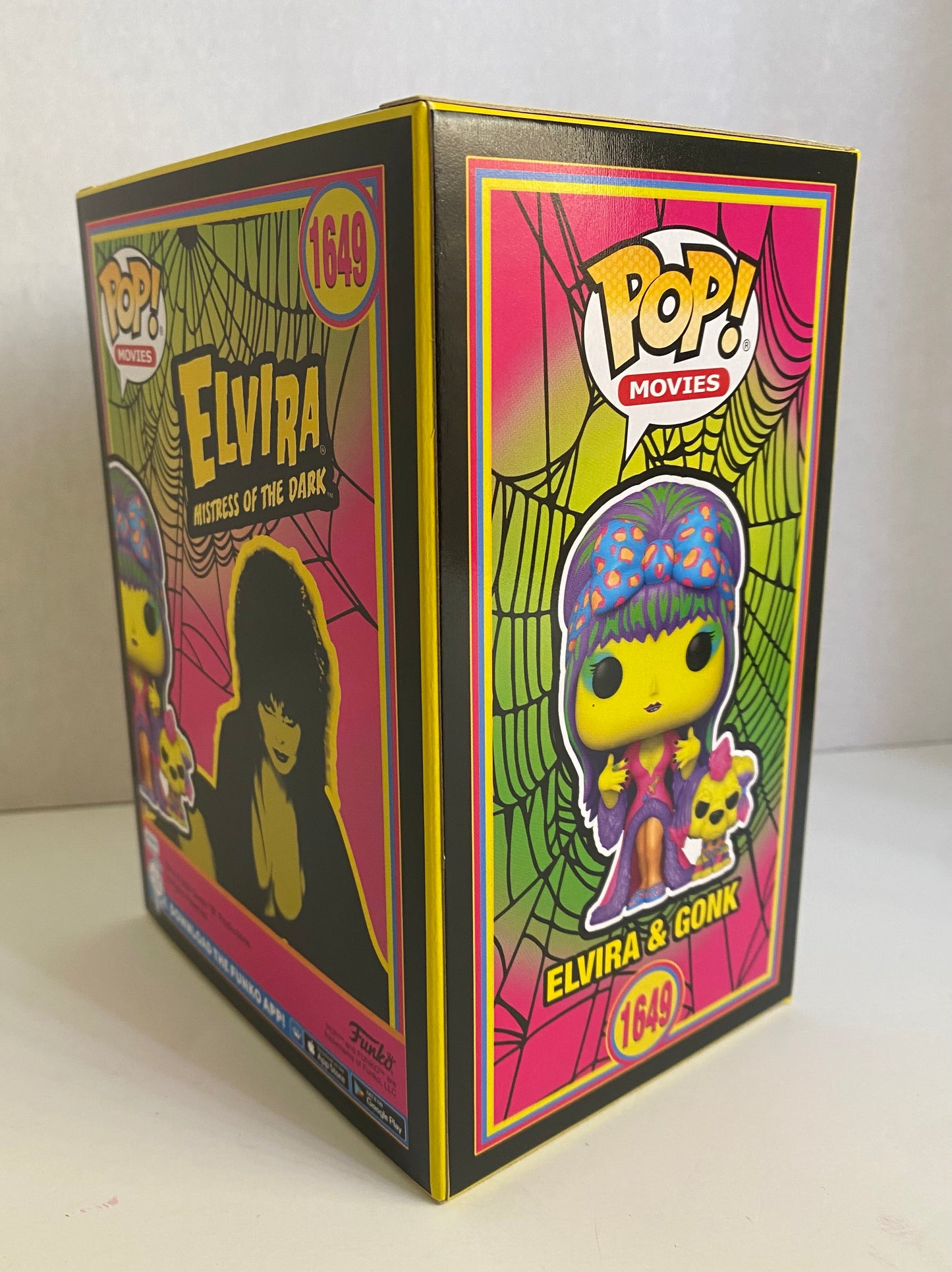 Funko Pop! Elvira & Gonk Blacklight Hollywood Exclusive with Celebrity Sticker Funko Pin & Poster