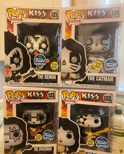 Kiss rock band set of 4 Exclusive Glow In The Dark Funko Pop Set