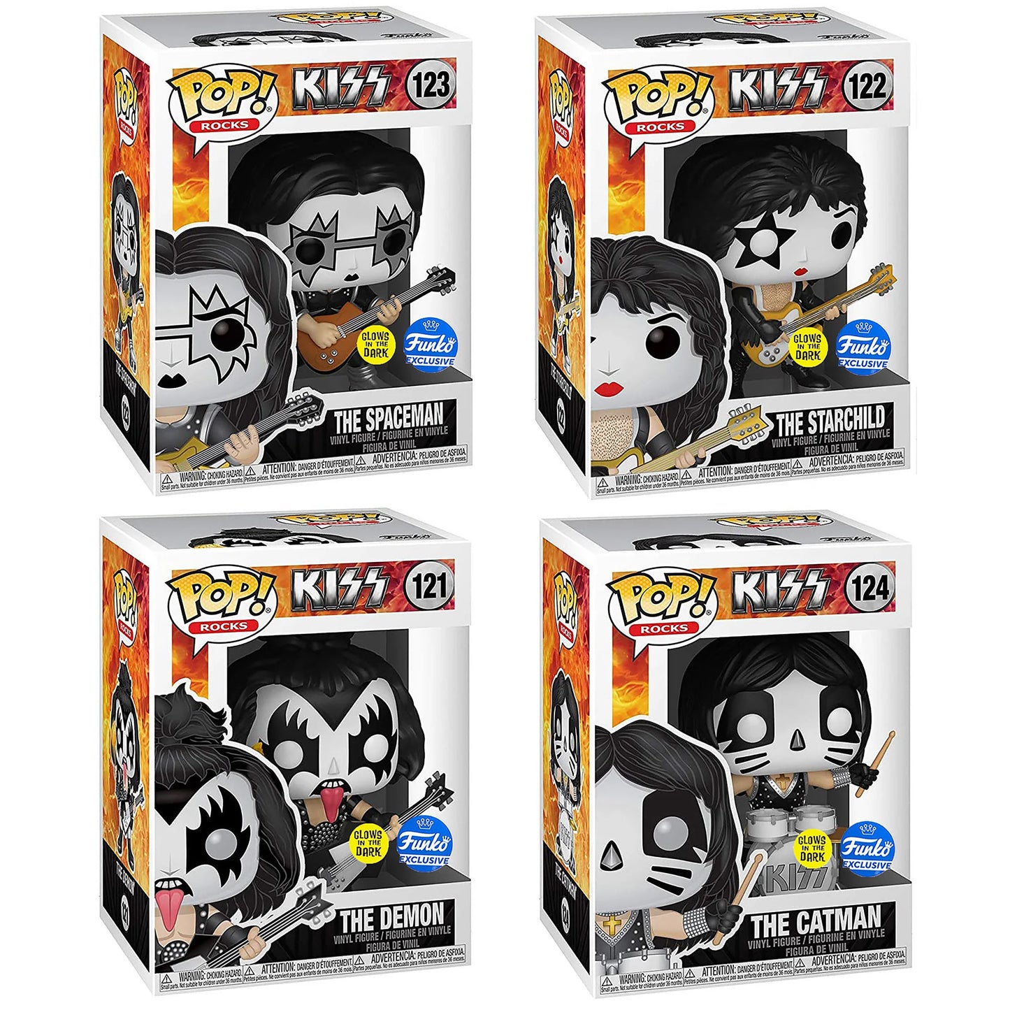 Kiss rock band set of 4 Exclusive Glow In The Dark Funko Pop Set