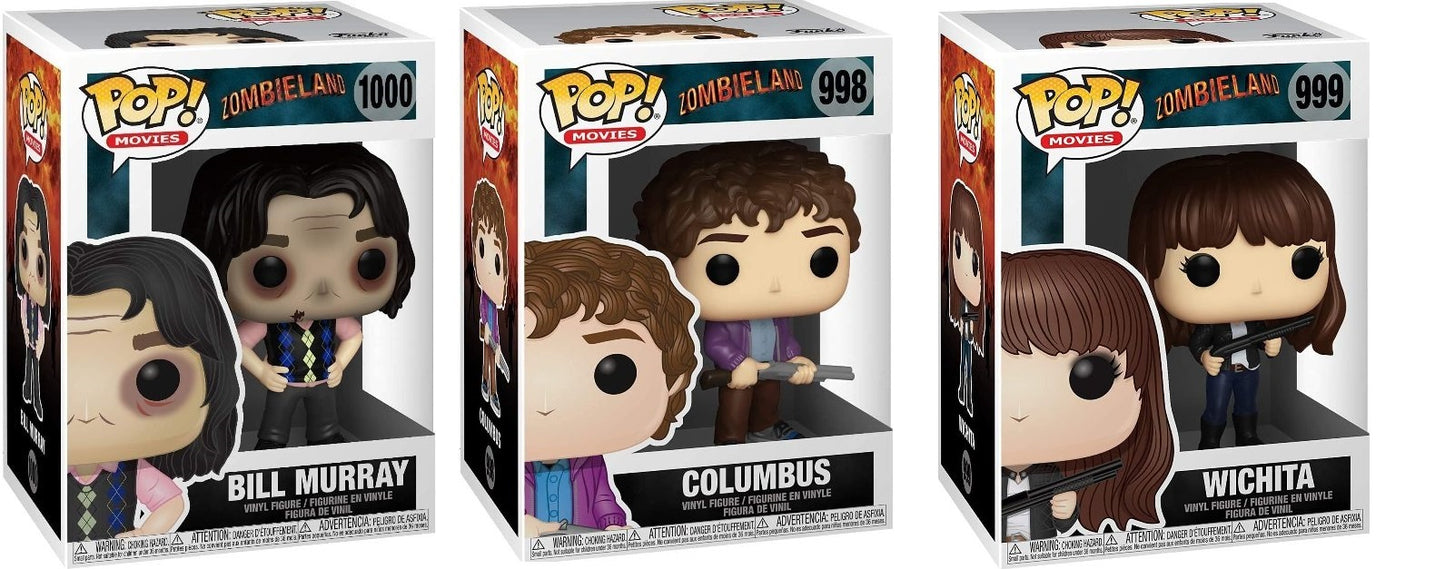 Zombieland Set of 3 Bill Murray Columbus and Wichita Funko Pops!